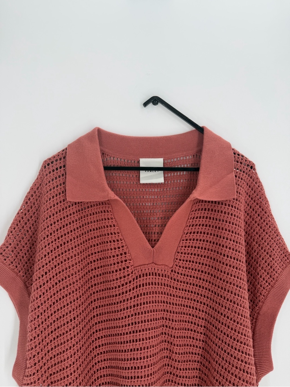 Varley Otto Open Knit Cotton Polo V Neck Sweater Top In Rose